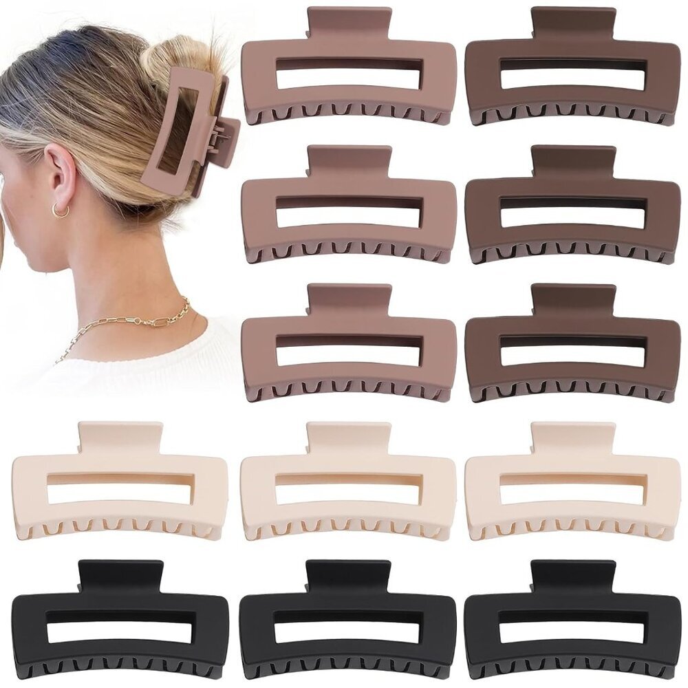 12 Pcs Large Hair Claw Clips for Thick Hair, 4.1 x 2.1 x 1.2 Inch, Square Hair C